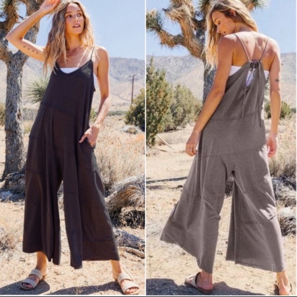 Ces Femme Pants - Ces Femme Boho Black Back Tie Wide Leg Jumper Jumpsuit, Small NWT